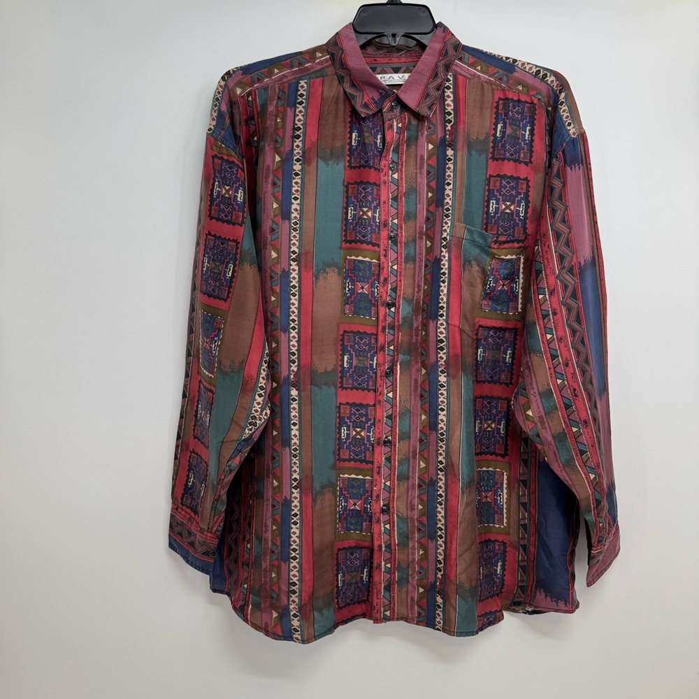 NWD Pavo by Lastrada Button Up Shirt Men’s Large 100% Silk Multicolor Pocket